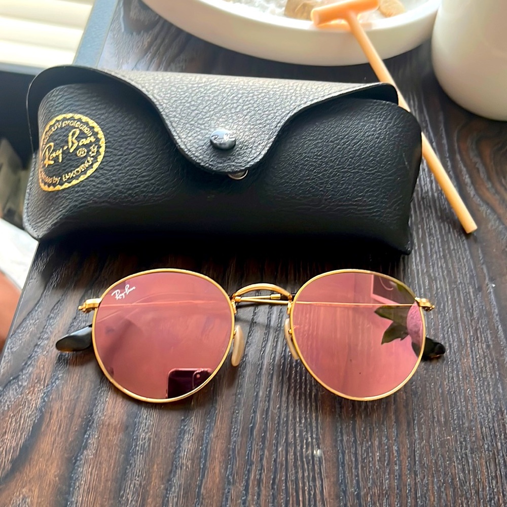rayban round flat lenses gold/copper(pink)